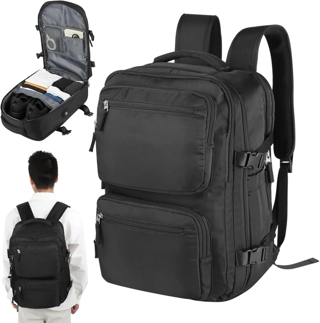 Portable Travel Backpack with USB Charging Port, 17.7 x 12.6 x 7.1 in Black Polyester Water-Proof Smart Laptop Pack with Multi-layer Compartment and 15.6 in Laptop Sleeve for Travel, Trips