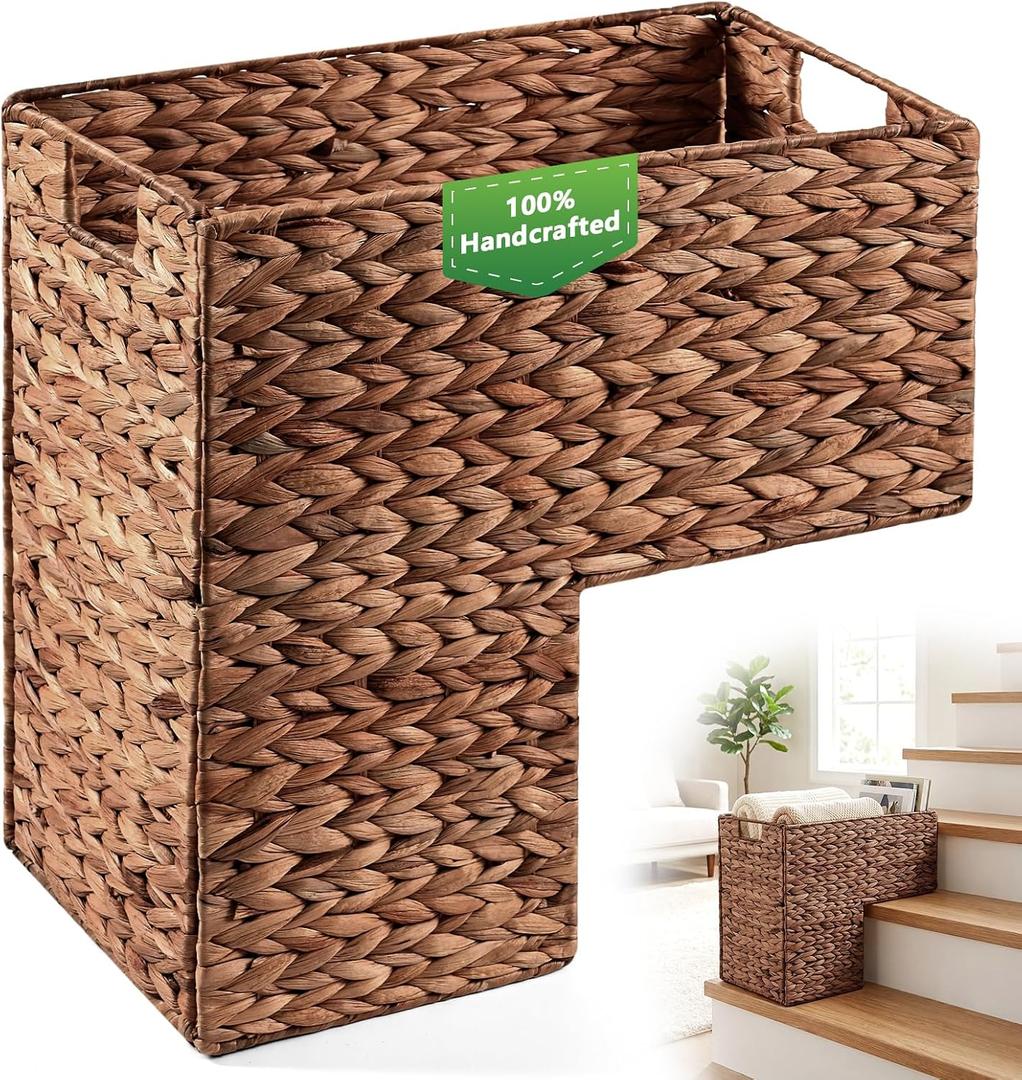 Livole Handwoven Water Hyacinth Stair Basket for Carpeted & Wooden Stairs