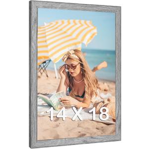 14x18 Wood Frame Gray, Rustic Natural Grey Wooden 18x14in Poster Picture Frame, Distressed 14 x 18inch Woodgrain Gallery Photo Frame with HD Plexiglass, Horizontal Vertical Wall Mounting Display 1pcs