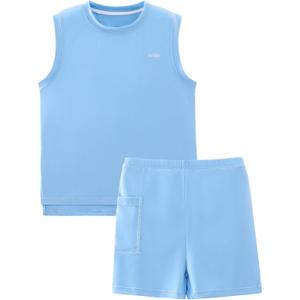 Hvididan Girls Activewear Set, Tank & Shorts with Pockets, Blue 9-10 Years