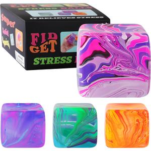 4Pack Fidget Toys Mini Squishy Stress Cube, Stress Balls for Kids, Adults Squishies Anxiety Stress Relief, Ice Squishy Cube Sugar Balls, Sensory Toys for Kids with Autism, Fidgets for Classroom Prize