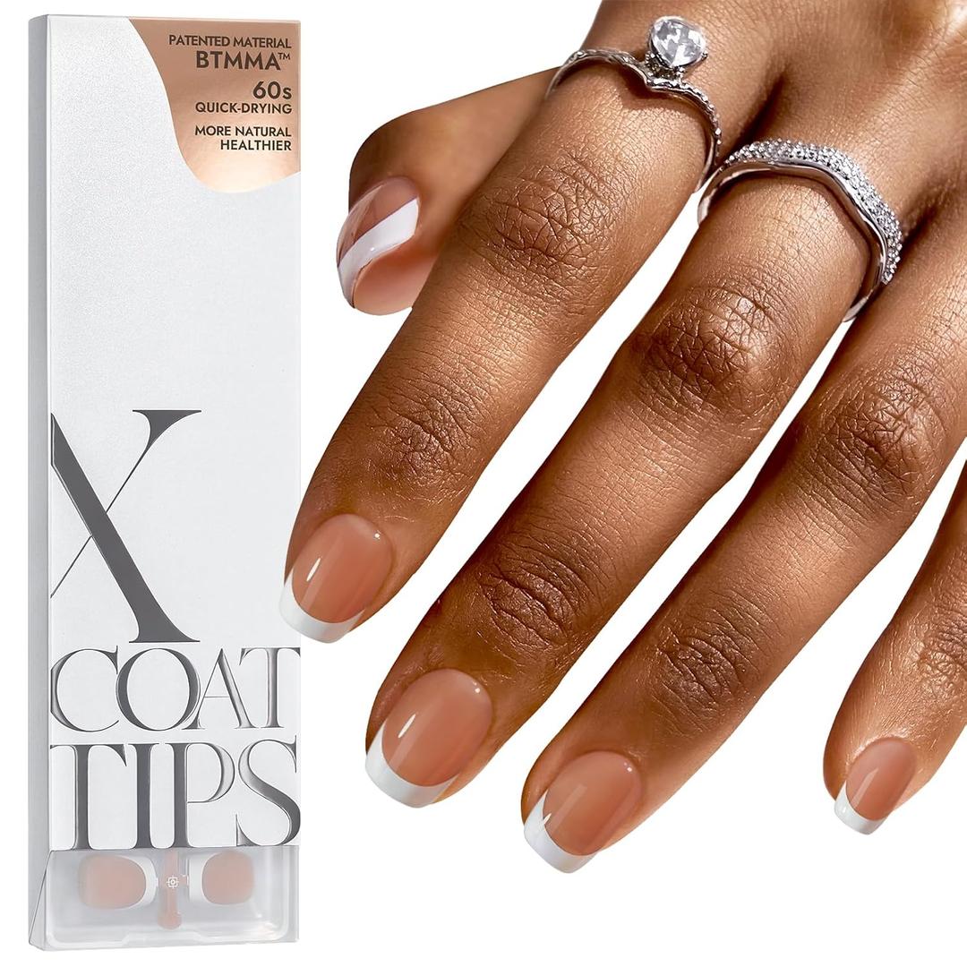 BTArtboxnails French Gel Nail Tips - XCOATTIPS Brown Extra Short Square French Tip Press on Nails, No Need to File Fake Nails Nail Art DIY