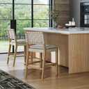 Nathan James Cohen Coastal Bar Stool, Wood Counter Height Leather Bar Stool with Back for Kitchen Island, Gray Mahogany