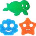Pickmesh 3 Pcs Multi Functional Scrub Sponge Scrubber Cute Temperature Sensitive Cleaning Sponges Non Scratch for Washing Dishes Bathroom Kitchen(Summer Sponge)