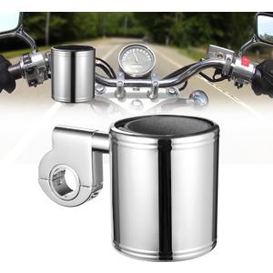 Motorcycle Handlebar Cup Holder, Chrome Motorcycle Handlebar Mount, Cup Drink Water Bottle Holder for Handlebar, Armrest, Roll Bar (Silver)