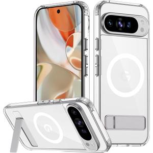 Magnetic Case for Google Pixel 9 Pro XL, Adjustable Kickstand[Compatible with Magsafe], [Military Grade Drop Tested], Non-Slip Shockproof Slim Case for Google Pixel 9 Pro XL,Clear