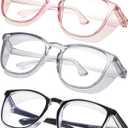 Safety glasses Goggles Nurses Protective Eyewear - Anti Fog Square Frame Stylish Clear Glasses for Women Men (C16-black Grey Pink)