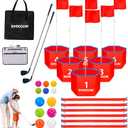 Backyard Golf Game with 2 Clubs, Portable 6 Hole Golf Course, Outdoor Yard Golf Chipping Game for Family and Adults, Beach, Park, Lawn, Field Day Reunion Party Games (Red)