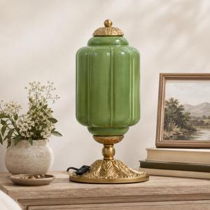 Milk Glass Touch Table Lamp, Vintage Brass Green Lamp with 3-Way Dimmable Lighting, USB A&C Charging Ports, Modern Nightstand Bedside Lamp for Bedroom Living Room Desk, LED Bulb Included