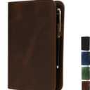 Genuine Leather A5 Journal Cover Refillable Notebook Cover, Fits 5.75 x 8.25 in, Card Slots Pocket & Pen Holder, Handmade Professional Leather Organizer for Men & Women, Travel & Work Diary Cover (Brown)