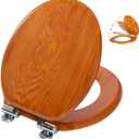 Angel Shield Wood Veneer Natural Toilet Seat with Quiet Close,Easy Clean, Quick-Release Hinges(Round,Wood)