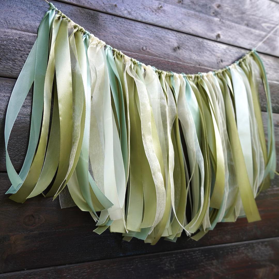 Sage Green Ribbon Garland, Baby Shower Decor