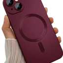 Magnetic Case for iPhone 15 Plus Phone Case for Women, Matte Luxury Soft Metallic Luster Design and Camera Lens Protector, Compatible with Magsafe Case for iPhone 15 Plus 6.7"-Red 