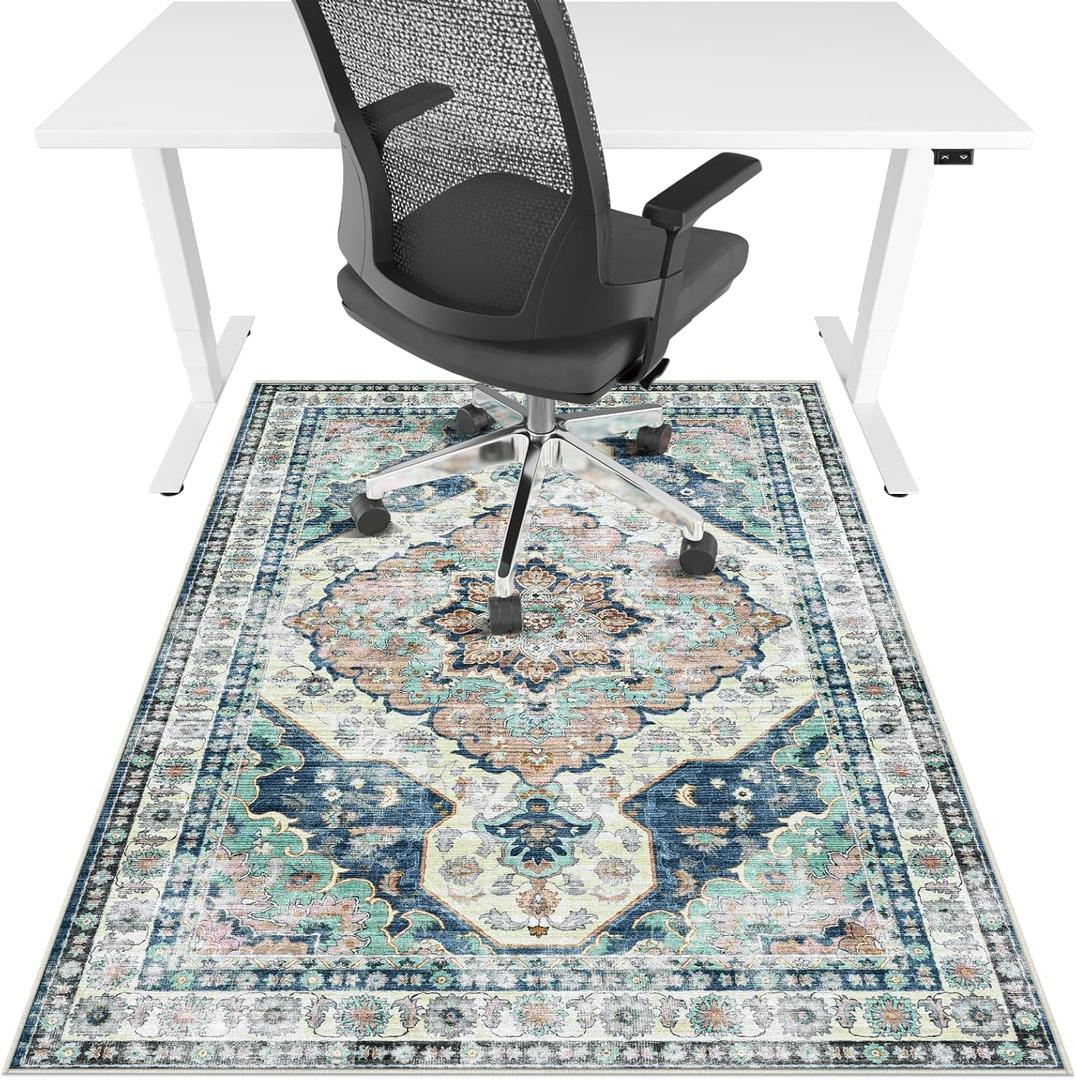Office Chair Mat for Hardwood Floor&Tile Floor,36"X 48" Heavy Duty Desk Chair Mat for Hard Floors,Under Desk Rug for Rolling Computer Chair,Anti Slip,Low Pile Carpet Floor-Blue Flower