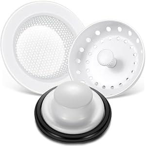 Mudder 3 Pcs Kitchen Sink Drain Strainer and Stopper Stainless Steel Garbage Disposal Plug with Handle Universal Anti-Clogging Kitchen Sink Filter Sieve Basket Strainer (White)