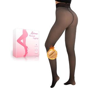 HONGTEYA 1  Pair Fleece Lined Tights Women - Warm Sheer Pantyhose Fake Translucent Black Tights Winter Thermal Leggings (Large)