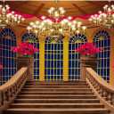 Baocicco 7x5ft Retro Medieval Palace Backdrop for Wedding Domed Windows Stairway Chandelier Red Floral Photography Background Wedding Photoshoot Bride to Be Party Photographer Studio Props