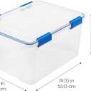 IRIS USA WeatherPro 44 Qt Storage Bins with Lids, 2 Pack, BPA-Free Plastic Gasket Box with Tight Latch and Seal, Stackable Nestable Tote Tub - Clear/Blue