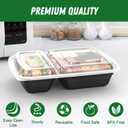 Dealusy 50 Pack (100-Piece) 28 oz Meal Prep Containers Reusable with Lids 2-Compartment, Sturdy Leakproof Food Safe, Microwave Freezer Dishwasher Safe, To Go Take Out Plastic Food Storage, Black