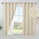 YoungsTex 45 Inches Long Beige Linen 100% Blackout Curtains, Short Thermal Insulated Drapes with Grommet Room Darkening for Living Room Bedroom Window, 2 Panels, 52 X 45 Inch