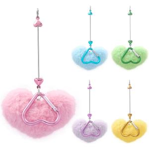 5PCS Beadable Heart Keychain Bars with Faux Fur Pom Pom, Fluffy Heart Pendant Metal Beadable Keychain Making Kit for Valentine's Day DIY Crafts, Women Bag Charm Accessory, 5colors