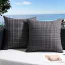 UGASA Outdoor Waterproof Throw Pillow Covers Pack of 2 Patio Water Resistant Pillow Cases Summer Woven Texture Decorative for Outside Garden Porch Yard Bench Tent 20x20 Inch, Black