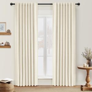 100% Blackout Curtains 84 Inches Length 2 Panels Set, Back Tab/Rod Pocket Linen Black Out Curtains for Bedroom, Thermal Insulated Window Drapes - Light Cream, W50 X L84