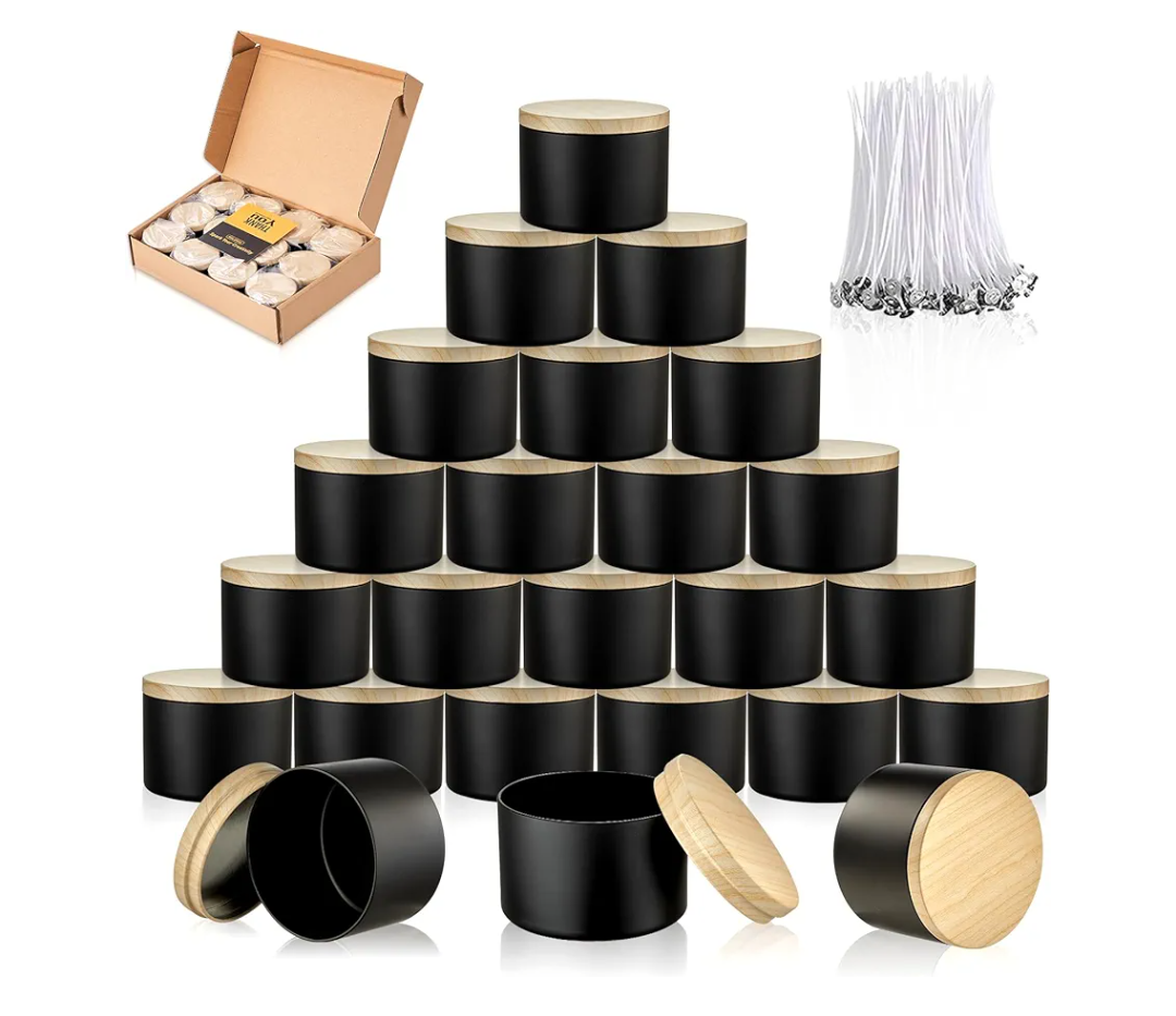 MGLIFEUL Candle Tins Jars Container Vessels for Making 4 8 Oz Black Empty Candle Tins Can Gift Box Packaging Plate with Lids Wax Container Bulk Making DIY Candle Supplies Accessories(Black,4oz,12pcs)