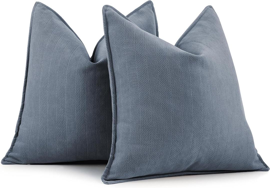 ZWJD Dusty Blue Pillow Covers 20x20 Set of 2 Chenille Throw Pillow Covers with Elegant Design Soft and Luxurious Decorative Throw Pillows for Couch, Bed, and Home Decor