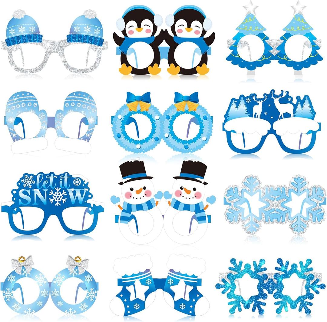 Harrycle 36 Pcs Winter Party Favors Snowflake Paper Eyeglasses Winter Wonderland Party Decorations Photo Booth Props for Christmas Holiday Baby Shower Birthday Supplies