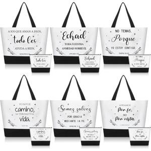 12 Pcs Gifts for Women Canvas Tote Bags with Inspirational Makeup Bags Christian Gifts for Mothers Church Teacher