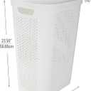 Mind Reader Slim Laundry Hamper with Lid, 60L Clothes Basket, Ventilated Plastic, White, Single