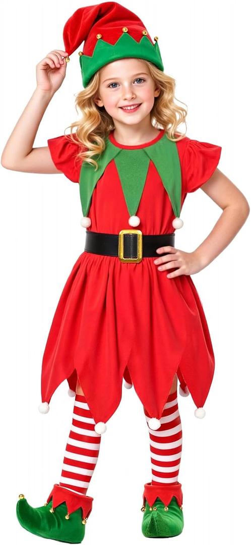 Costumerry Elf Costume for Girls Kids Elf Dress Christmas Outfit (9-11 Years)