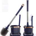 Toilet Bowl Brush and Holder 2 Pack Long Handled Toilet Brush Set for Bathroom with Gap Cleaning Brush and Clip deep Cleaning Wall-Mounted Household 3-in-1 Cleaning Brush Set Blue