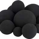 Skyflame 12PCS Ceramic Fireplace Balls, Mixed of 4 Sizes Fire Pit Balls Set for Indoor and Outdoor Fire Tables or Fireplaces Accessory, Black
