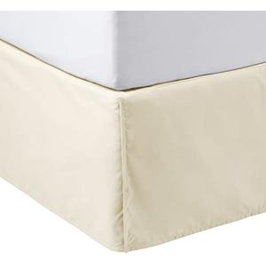 Amazon Basics Lightweight Pleated Bed Skirt, Queen, Beige, Solid