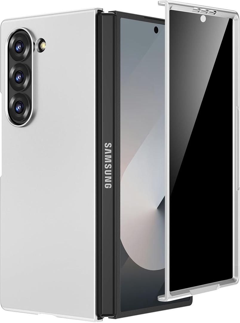 Maxdara for Z Fold 6 Slim Case, Galaxy Z Fold 6 Case with Privacy Screen Protector Support Wireless Charging Hard PC Shockproof Protective Phone Case for Samsung Galaxy Z Fold 6 (Sliver)