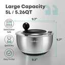 5.3Qt Stainless Steel Salad Spinner with Stop Button, BPA-Free Vegetable Lettuce Spinner, Transparent Lid & Drainage Hole, Non-Slip Base, Dishwasher Safe Fruit Washer