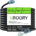 Outdoor Extension Cord Waterproof 100 FT, Black 12/3 SJTW Heavy Duty, Flexible 100% Copper 3 Prong Extension Cord for Lawn, Garage,UL Listed