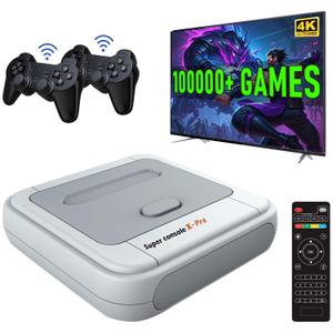 Kinhank Super Console X Pro with 100000+ Games,TV & Game System in 1, Mini Retro Game Consoles for 4K HD/AV Output,Compatible with 63+ Emulators,2 Game Controllers