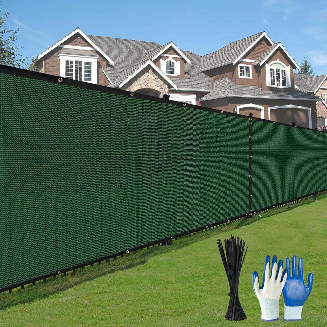 Privacy Fence Screen,with Gloves, 6X50FT Heavy Duty 220GSM 98% Blockage Privacy Screen Fence for Outdoor Wall Garden Yard Backyard (Dark Green)