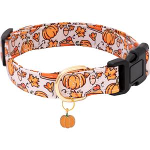 Faygarsle Orange Dog Collar with Pumpkin Leaf Patterns Cute Puppy Collar for Fall Autumn Seasons Dog Collar for Small Medium Large Dogs Stylish Dog Necklace for Male Female Boy Girl Dogs M