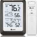 Indoor Outdoor Thermometer Wireless Weather Station, Temperature Humidity Monitor Battery Powered Inside Outside Thermometers with 330ft Range Remote Sensor and Backlight Display（Metal Black）