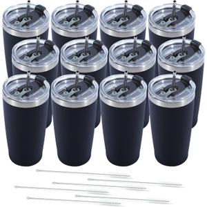 Dongni 20oz Tumbler Bulk Stainless Steel Vacuum Insulated Tumblers with Lid Double Wall Travel Mug Powder Coated Coffee Cup, Suitable for Ice Drinks and Hot BeverageBlack 12 pack