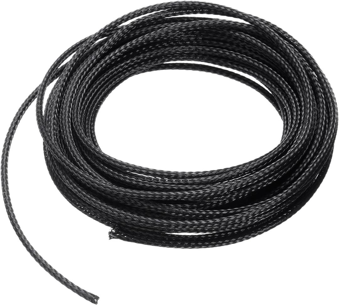 uxcell 25 ft - 1/8 Inch Expandable Braided Cable Sleeve, PET Cable Management Wire Sleeving Cord Protector, Wire Wrap Loom Tube for TV Computer Audio, Office Home Devices, Black