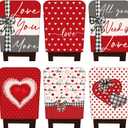 6 Pcs Valentines Day Chair Covers Valentines Dining Chair Back Covers Red Heart Love Buffalo Plaid Room Slipcovers Washable Seat Protector for Kitchen Home Anniversary Wedding Decorations