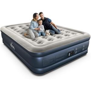 iDOO Queen Air Mattress with Built in Pump, 18 Raised Comfort Inflatable Blow up Mattress, Upgraded Support Structure Portable Air Bed for Camping, Guests and Home, Colchon Inflable, Gift for Mom (Grey)