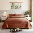 Quilt Set Oversized King Size 120x120 Luxurious Velvet Bedding Sets with 2 Pillow Shams 20x36 3 Pieces Ultra Soft Quilted Bedspread Coverlet Comforter for All Season,Rust, Super King-120x120