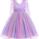 Girl Sleeveless V-Neck Mesh Dress Birthday Party Cake Crush Princess Dress