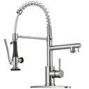 Kitchen Faucet with Pull Down Sprayer - Brushed Nickel Single Handle Commercial Kitchen Faucets, 2-Spout Stainless Steel Spring Pull Out Kitchen Sink Faucet 1/3 Hole with Deck Plate